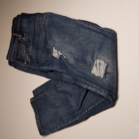 Decibel Women's Distressed Jeans with Rhinestones - Picture 2 of 11